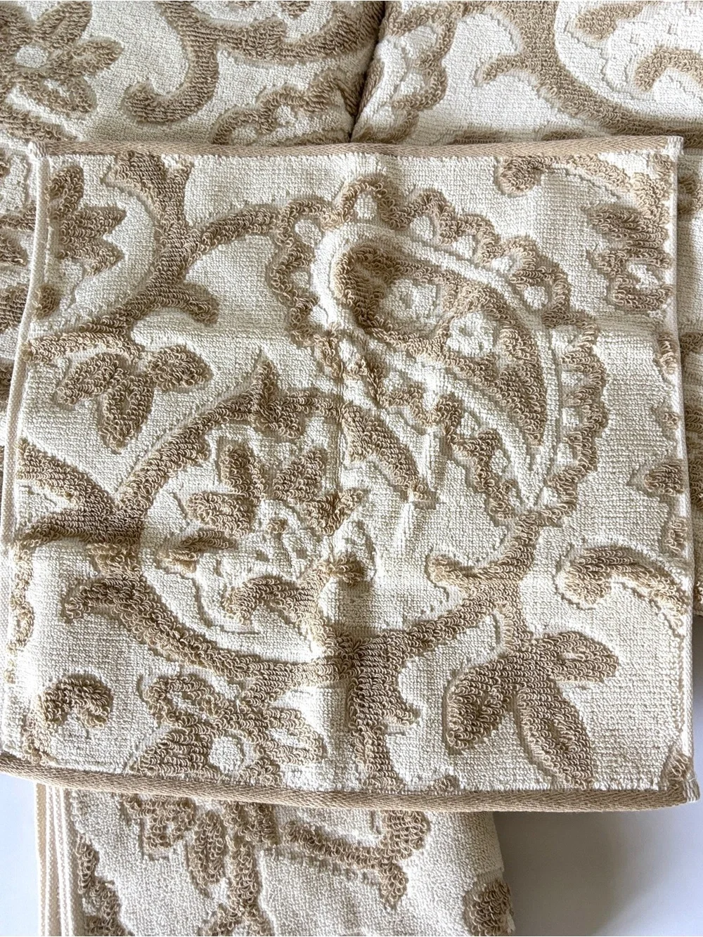 lot set of 5 RALPH LAUREN Bath Towels, Hand Towel, Washcloths Beige Floral NEW